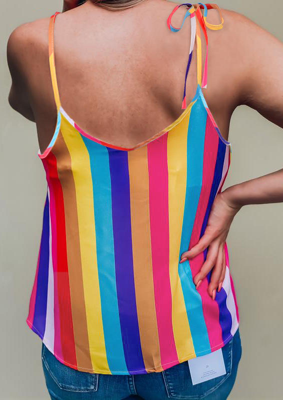Tank Tops Rainbow Striped Adjustable Strap Camisole in Multicolor. Size: S,M,L
