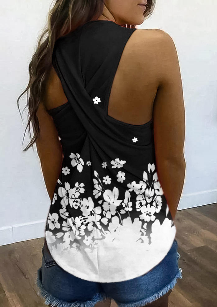 

Tank Tops Floral Racerback Sleeveless Tank Top in Black. Size: ,M,L,XL