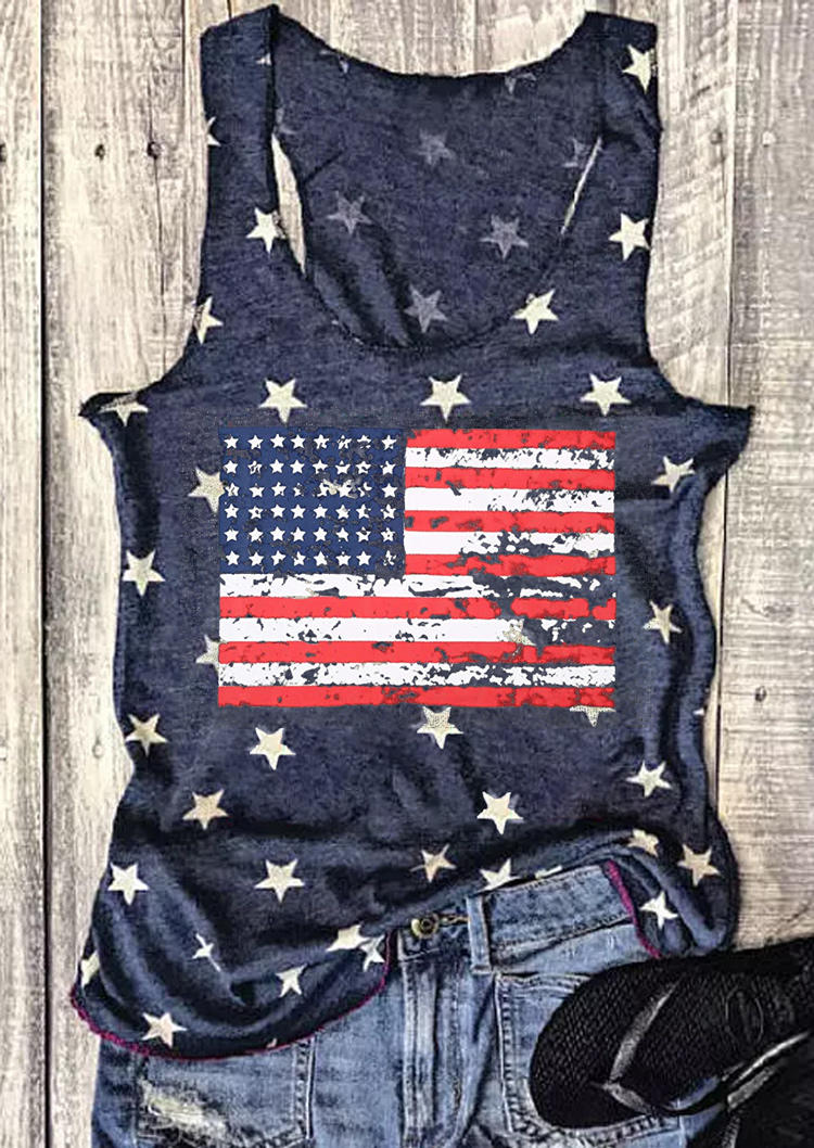 

Tank Tops American Flag Star Striped Racerback Tank Top in Navy Blue. Size