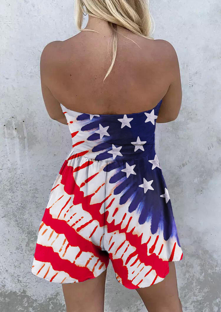Jumpsuits & Rompers American Flag Star Pocket Open Back Strapless Romper in Multicolor. Size: L,M,S