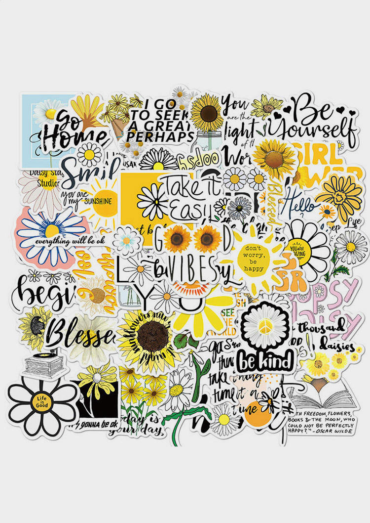 

50Pcs Daisy Inspirational Quotes Waterproof Sticker in Multicolor. Size