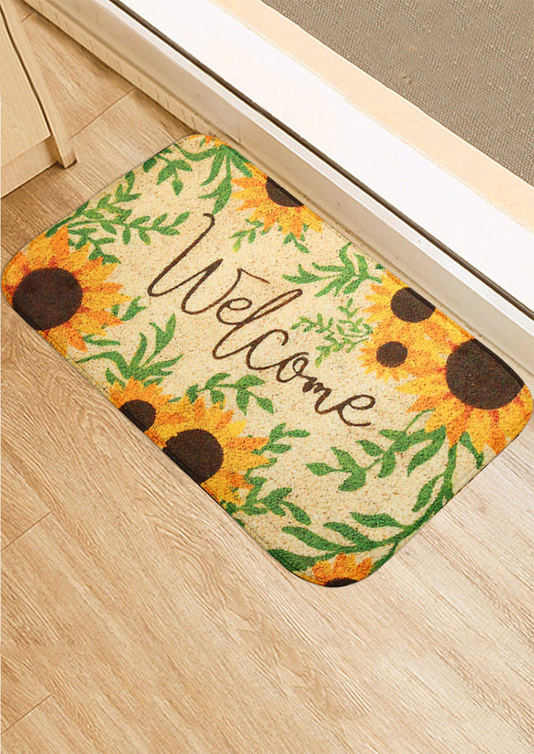 

Sunflower Leaf Welcome Non-Slip Rug Carpet in Multicolor. Size