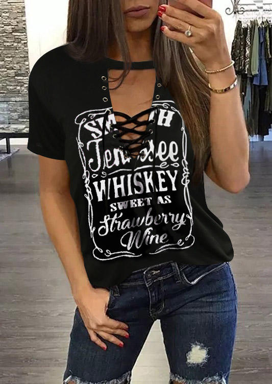 

Blouses Whiskey Sweet As Strawberry Wine Lace Up Blouse in Black. Size
