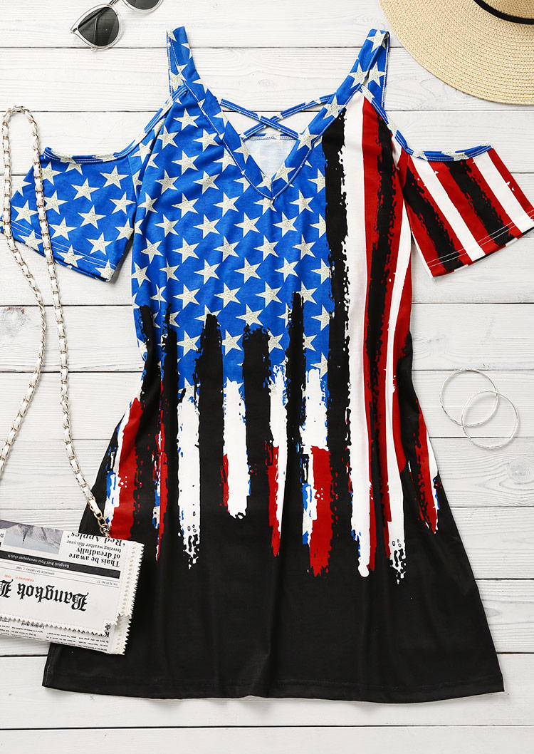 

Mini Dresses American Flag Star Striped Mini Dress in Black. Size: ,M,L