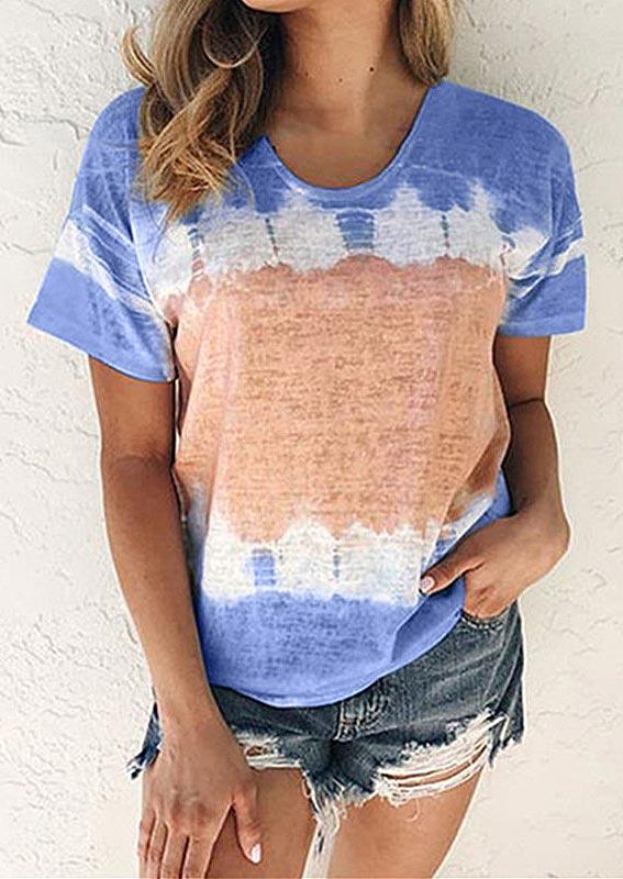 

T-shirts Tees Tie Dye Color Block O-Neck T-Shirt Tee in Blue. Size: ,M