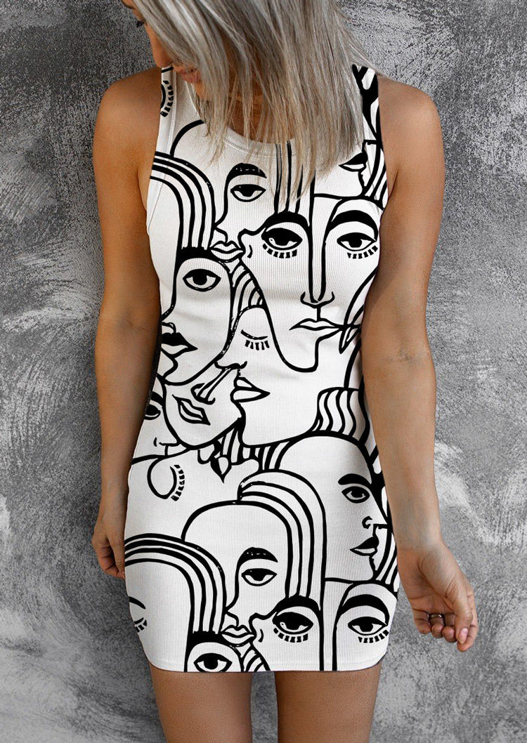 

Bodycon Dresses Abstract Face Sleeveless Bodycon Dress in White. Size: ,M,L,XL