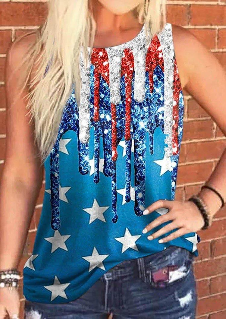 

Tank Tops American Flag Star Casual Tank Top in Multicolor. Size