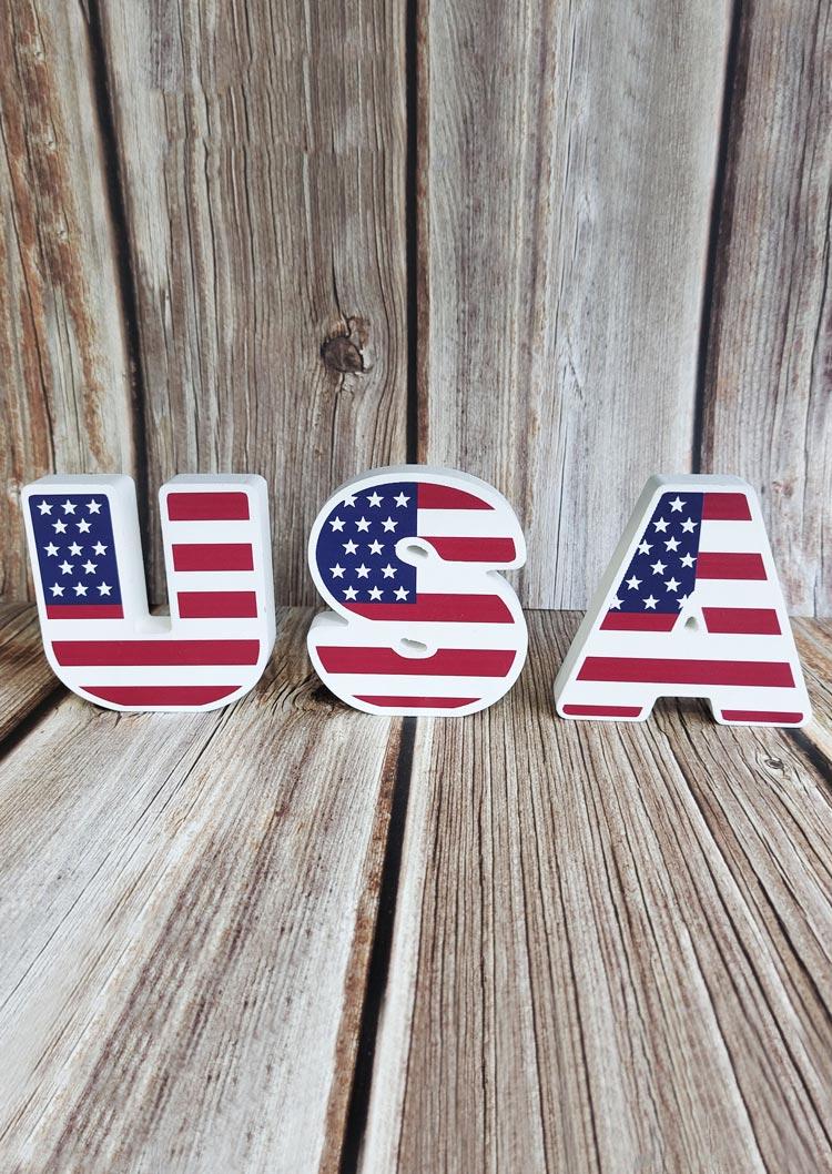 

3Pcs American Flag Star USA Table Wooden Decoration in Pattern2. Size