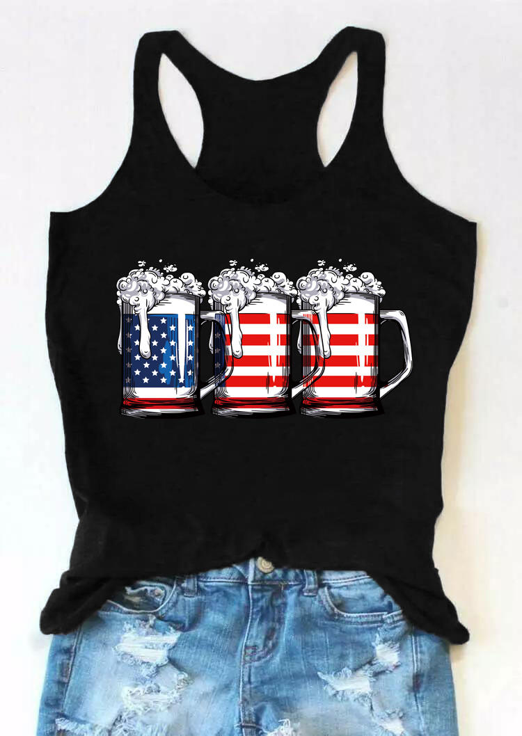 

Tank Tops American Flag Beer Racerback Tank Top in Black. Size: ,3XL