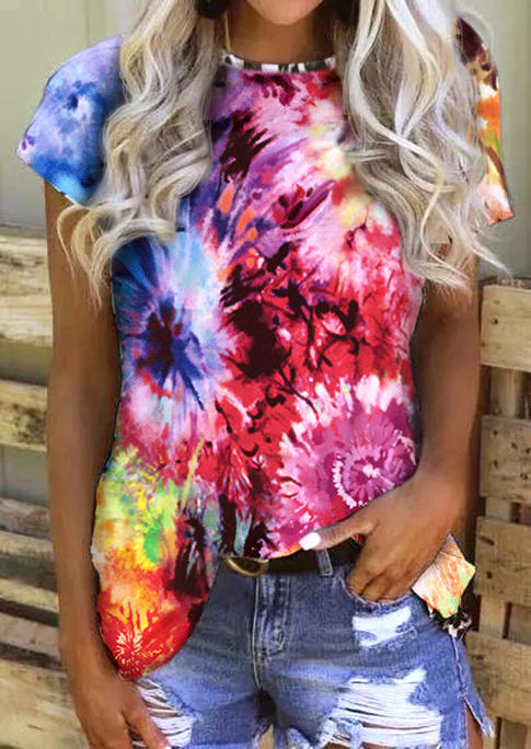 

Blouses Tie Dye Leopard Open Back Blouse in Multicolor. Size
