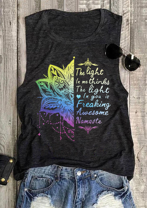 

Tank Tops Gradient Mandala Lotus Namaste Tank Top in Dark Grey. Size