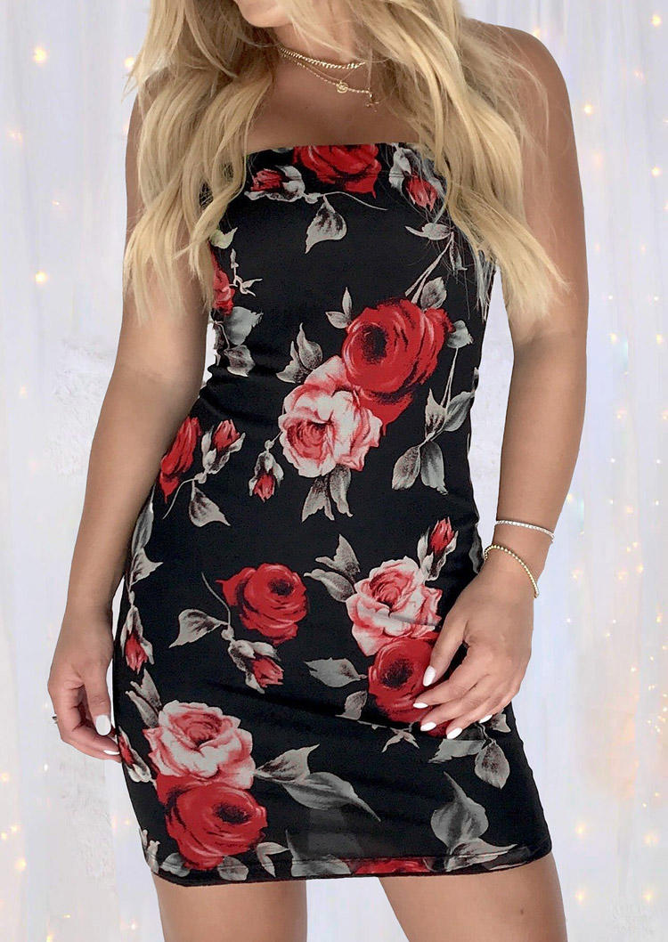 

Bodycon Dresses Floral Strapless Open Back Bodycon Dress in Multicolor. Size