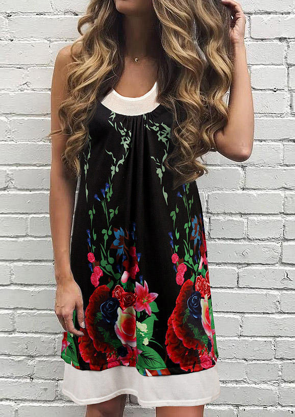 

Mini Dresses Floral Sleeveless Fake Two-Piece Mini Dress in Black. Size: ,M,L,XL