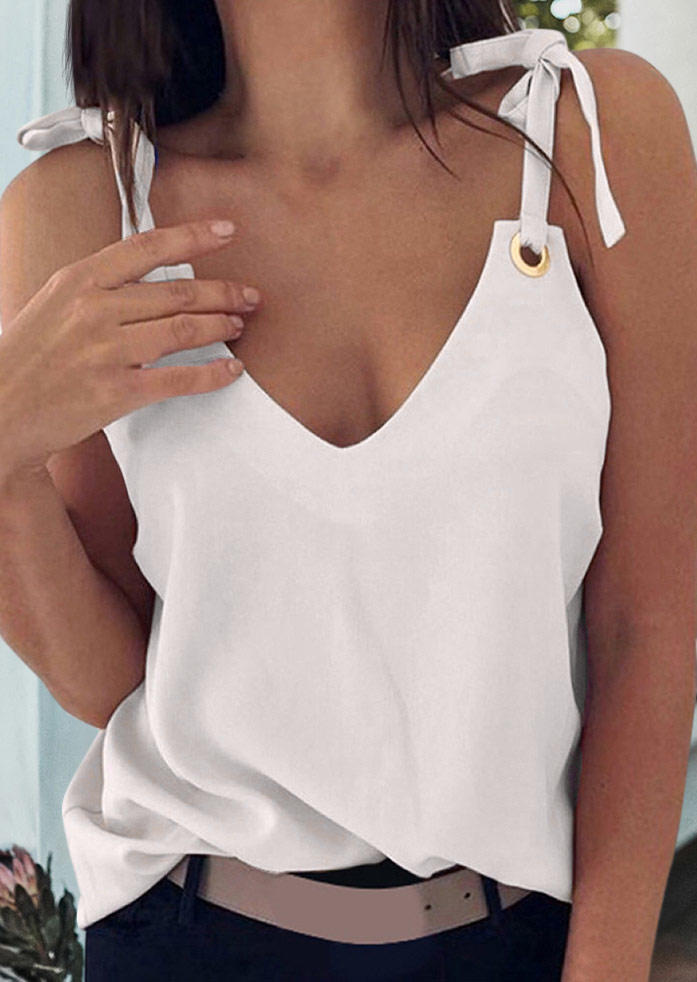 

Tank Tops Tie V-Neck Casual Camisole in White. Size: ,L