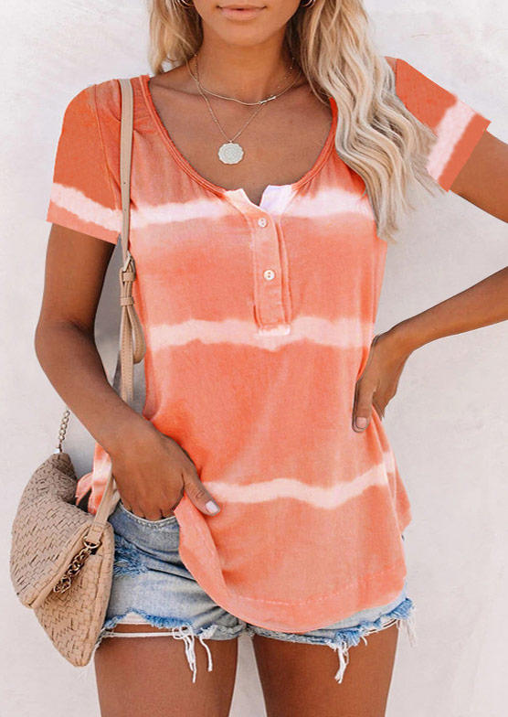 

Blouses Tie Dye Button Short Sleeve Blouse in Orange. Size