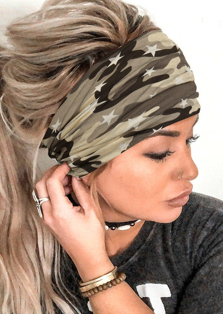 

Camouflage Star Yoga Sports Wide Headband in Multicolor,Gray. Size