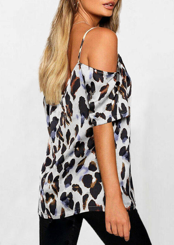 

Blouses Leopard Cold Shoulder Spaghetti Strap Blouse in Leopard. Size