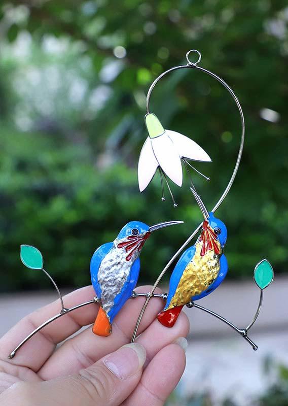 

Hummingbird Stained Window Hangings in Blue. Size