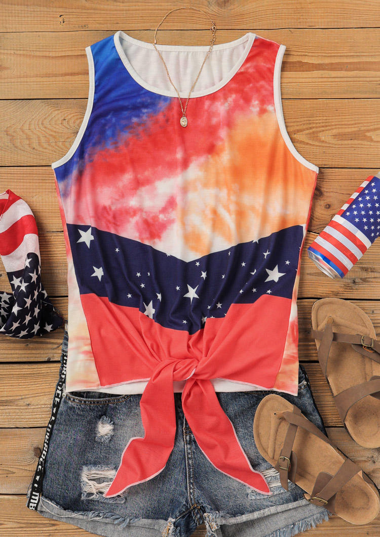 

Tank Tops Tie Dye Star O-Neck Casual Tank Top in Multicolor. Size: L,M,,XL