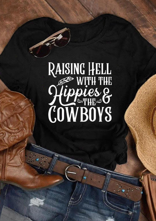 

T-shirts Tees Raising Hell With The Hippies And The Cowboys T-Shirt Tee in Black. Size: ,M,L,XL