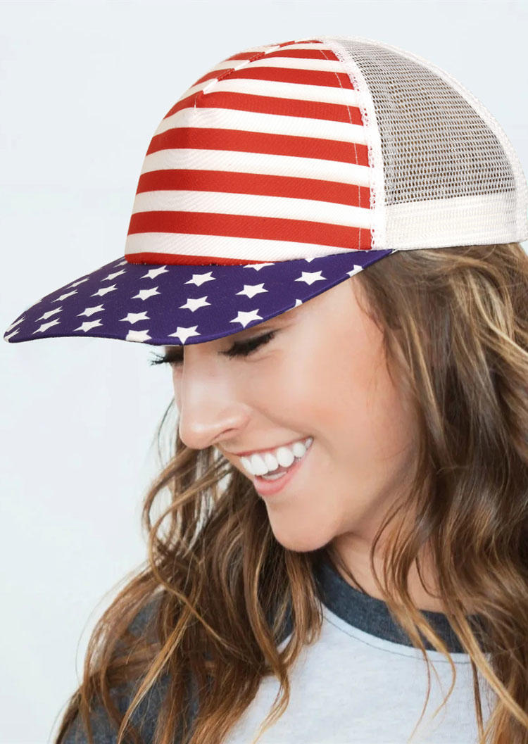 

Hats American Flag Star Striped Mesh Breathable Baseball Cap in Red. Size