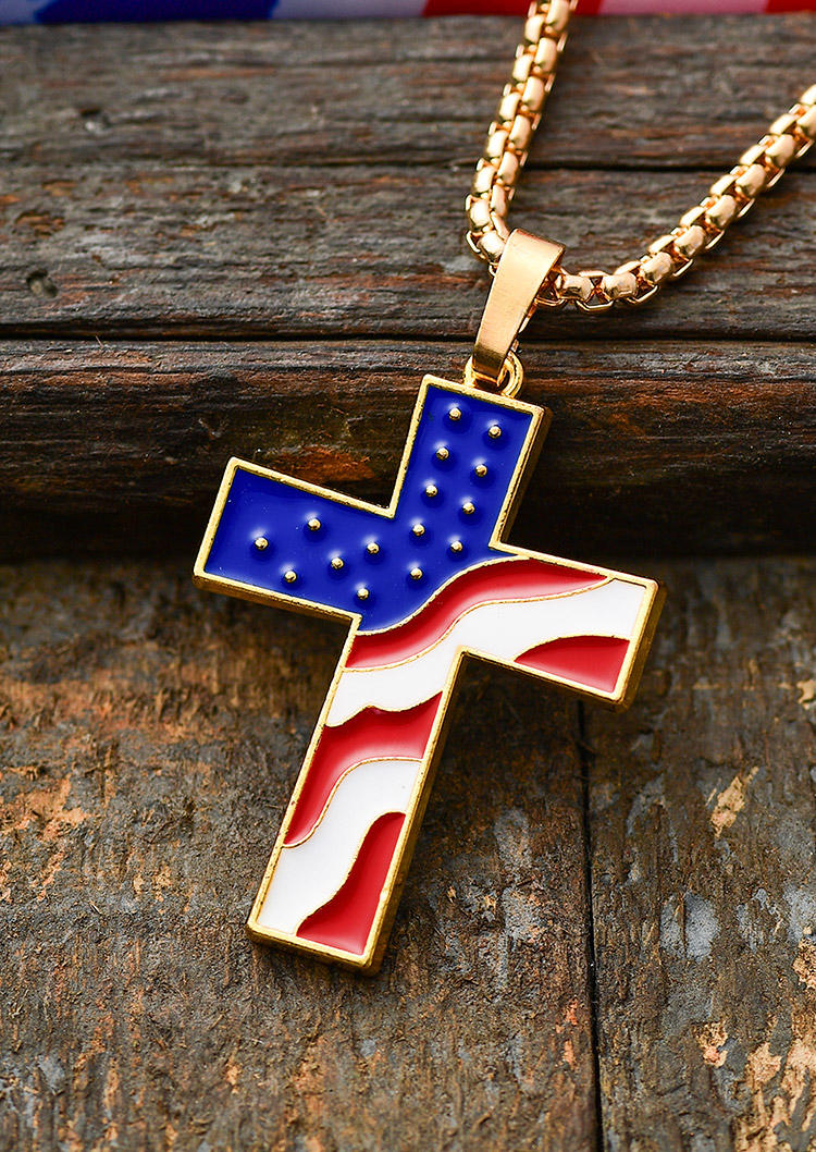 

Necklaces American Flag Cross Pendant Necklace in Gold. Size