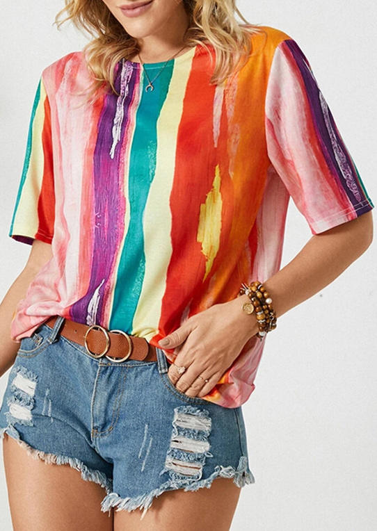 

Blouses Colorful Striped Graffiti Loose Blouse in Multicolor. Size: ,M,L,XL