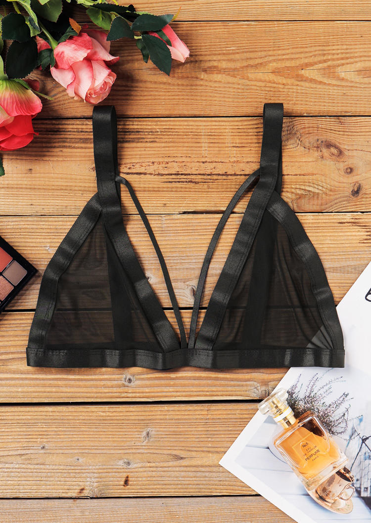

Bras Mesh Lace Splicing Cut Out Bra in Black. Size