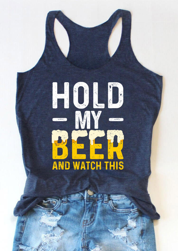 Hold My Beer And Watch This Racerback Tank - Navy Blue