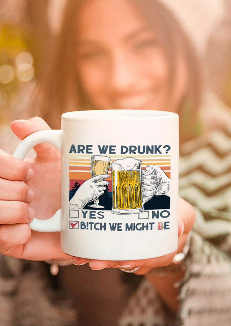 

Are We Drunk Beer Ceramic Mug in White. Size