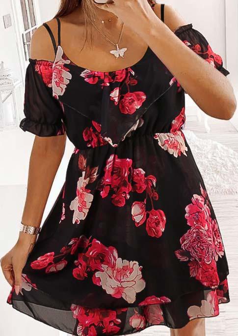

Mini Dresses Floral Spaghetti Strap Cold Shoulder Mini Dress in Black. Size: ,M,L,XL