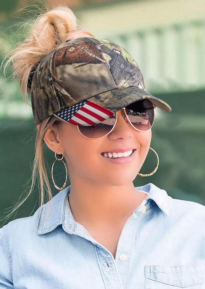 

Hats American Flag Star Striped Camouflage Adjustable Baseball Cap in Army Green. Size