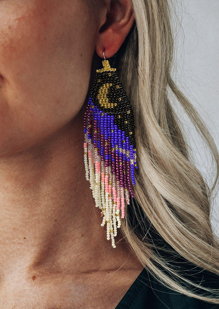 

Earrings Colorful Bohemian Moon Beading Tassel Earrings in Multicolor. Size