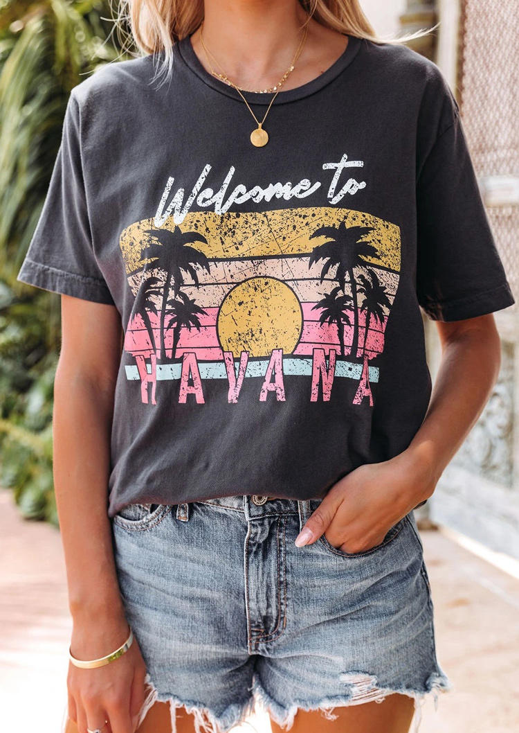 

T-shirts Tees Welcome To Havana Palm Tree T-Shirt Tee in Gray. Size: ,L