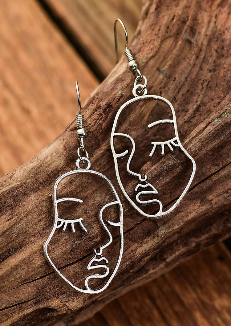 

Earrings Abstract Face Hollow Out Hook Earrings in Silver. Size