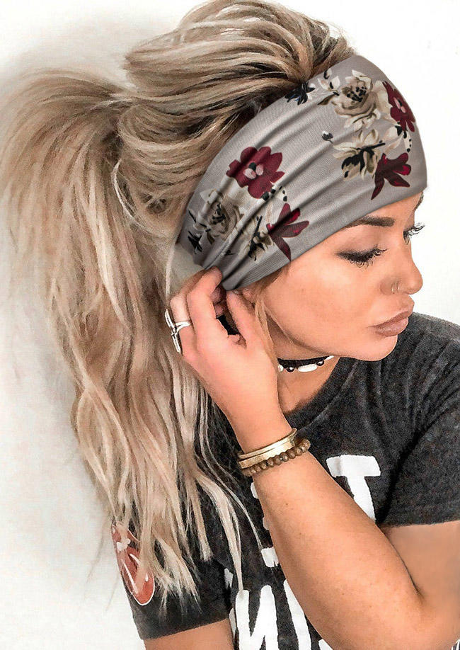 

Floral Elastic Yoga Sports Wide Headband in Gray. Size