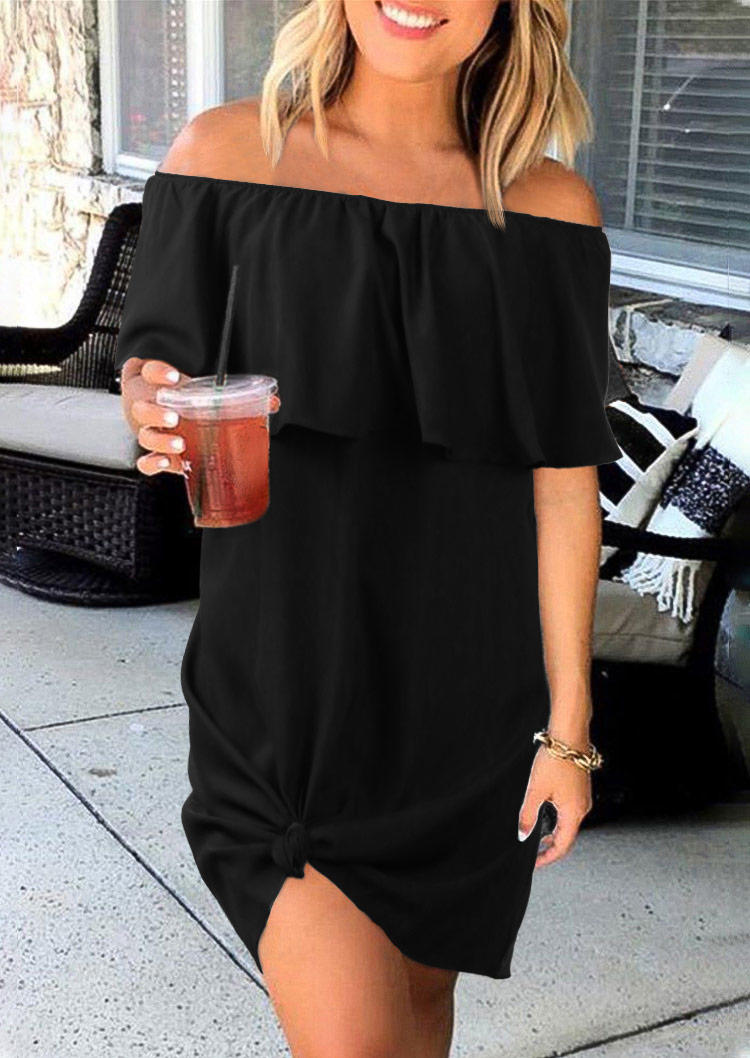 

Mini Dresses Off Shoulder Ruffled Asymmetric Layered Mini Dress in Black. Size