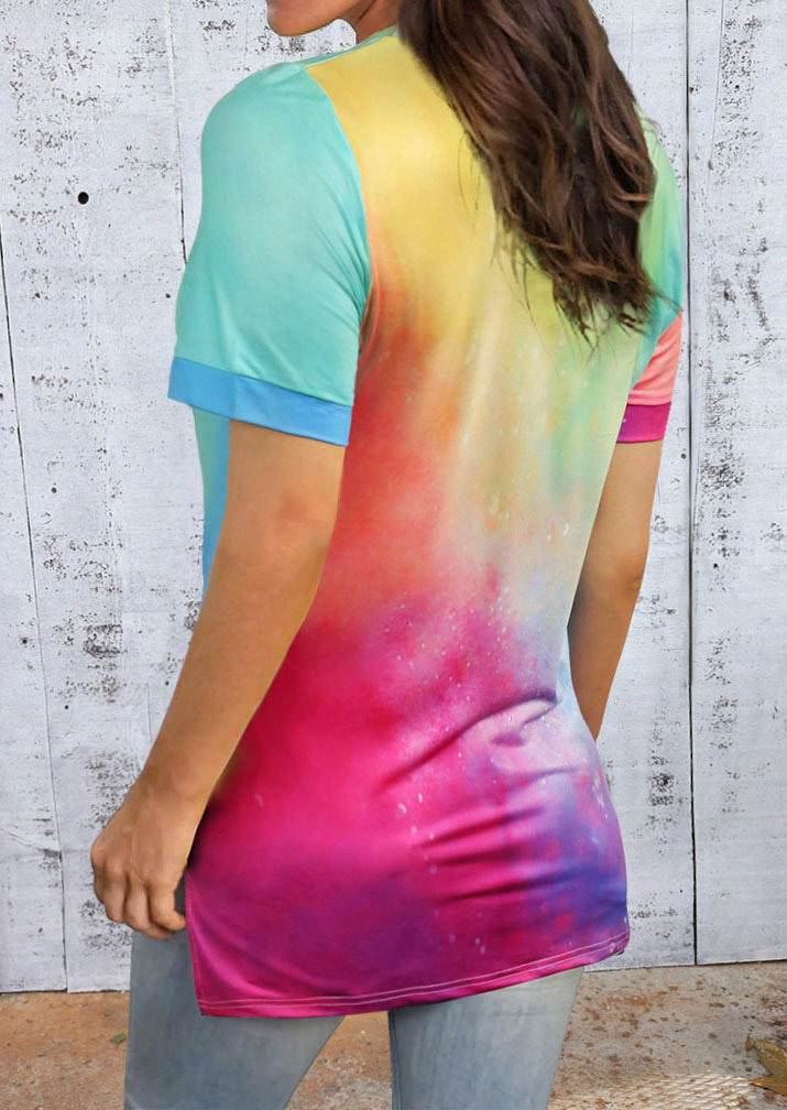 

Blouses Tie Dye V-Neck Slit Casual Blouse in Multicolor. Size