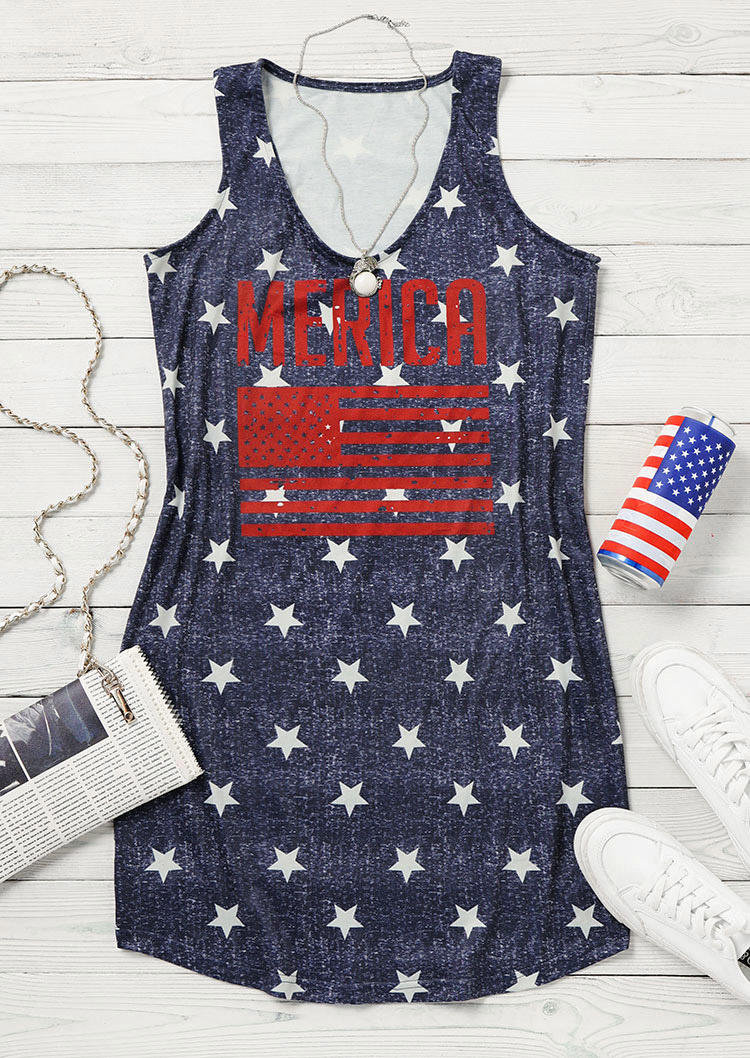 

Mini Dresses American Flag Star Striped Mini Dress in Blue. Size: ,XL