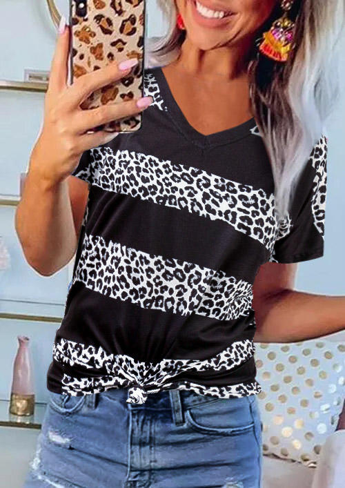 

Blouses Leopard Striped V-Neck Casual Blouse in Black. Size