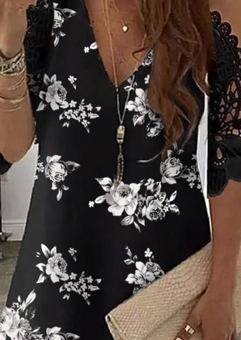 

Mini Dresses Floral Hollow Out Lace Splicing Cold Shoulder Mini Dress in Black. Size