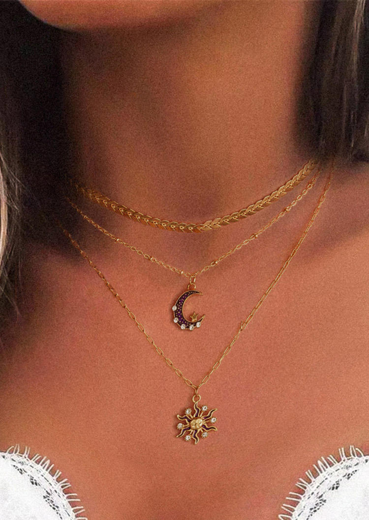 

Necklaces 2Pcs Moon And Star Rhinestone Necklace Set in Gold. Size