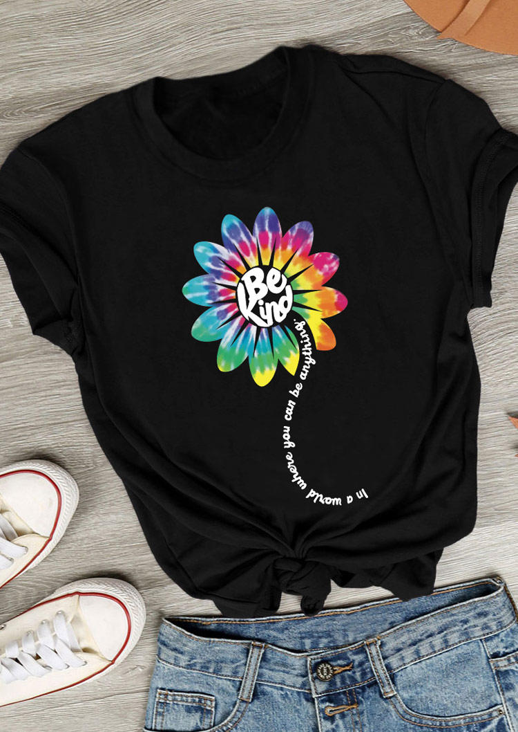 

T-shirts Tees Tie Dye Sunflower Be Kind T-Shirt Tee in Black. Size