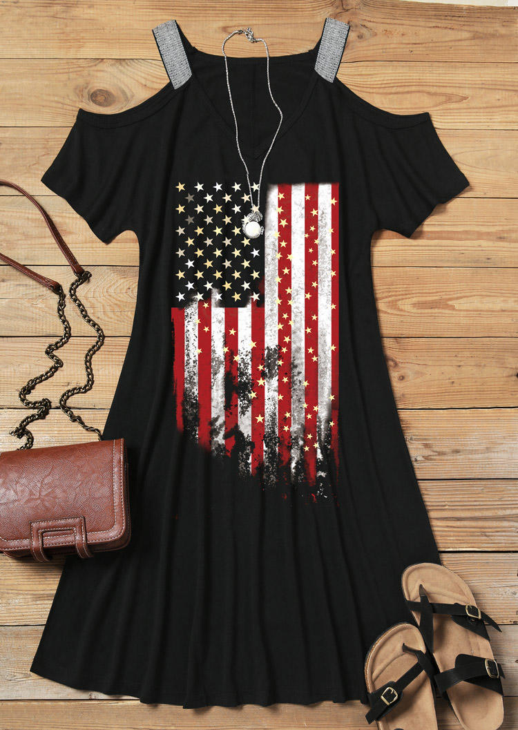 

Mini Dresses American Flag Cold Shoulder Mini Dress in Black. Size