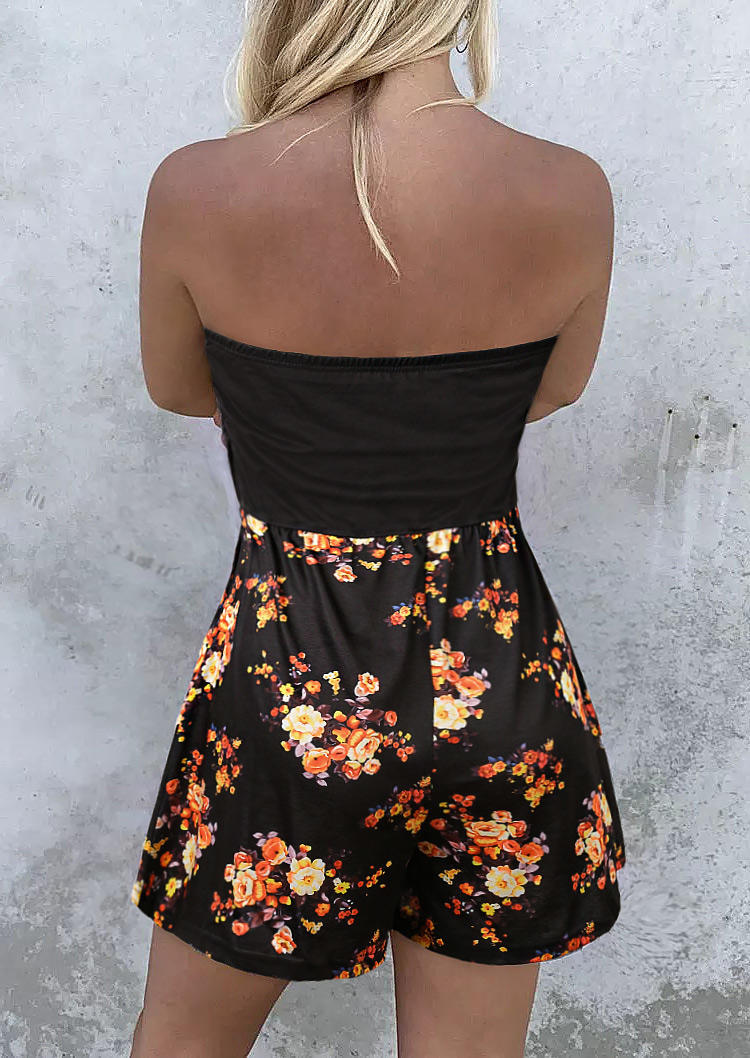 

Jumpsuits & Rompers Floral Pocket Strapless Romper in Black. Size