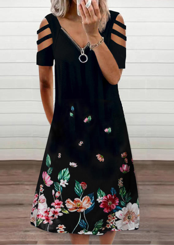 

Midi Dresses Floral Zipper Hollow Out Midi Dress in Dark Grey. Size: ,M,L,XL