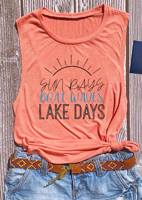 

Tank Tops Sun Rays Boat Waves Lake Days Casual Tank Top in Orange. Size