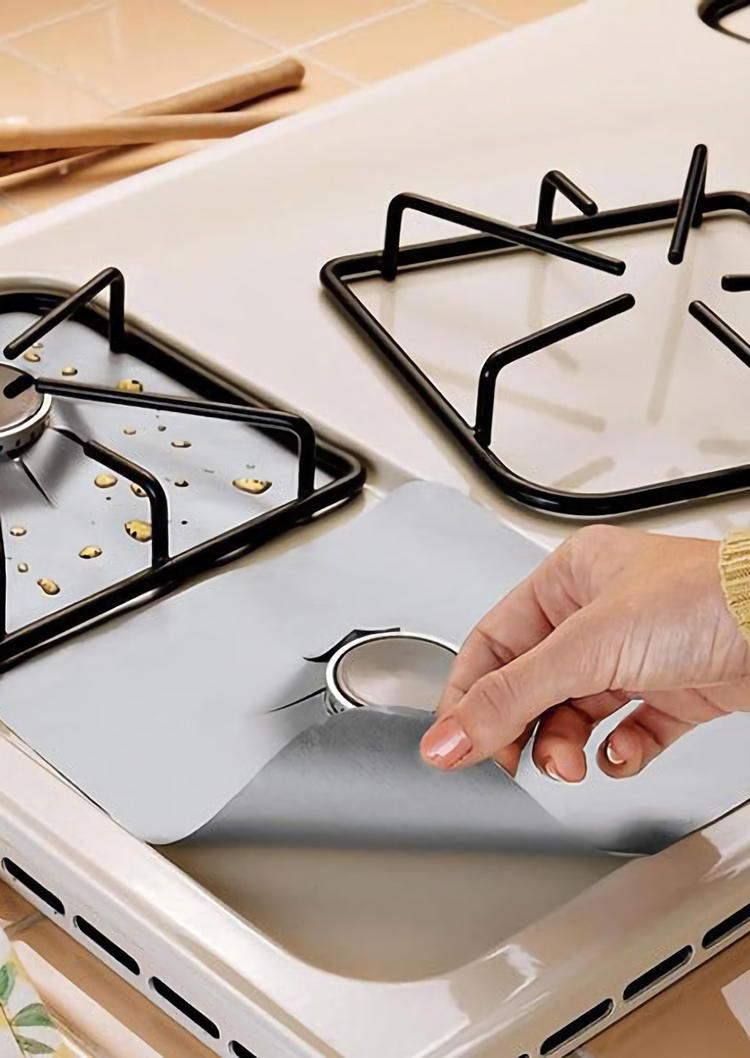 

Tools 4Pcs Reusable Gas Hob Stovetop Cooker Protector in Silver. Size