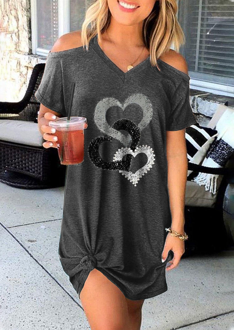 

Mini Dresses Heart Cold Shoulder V-Neck Mini Dress in Gray. Size