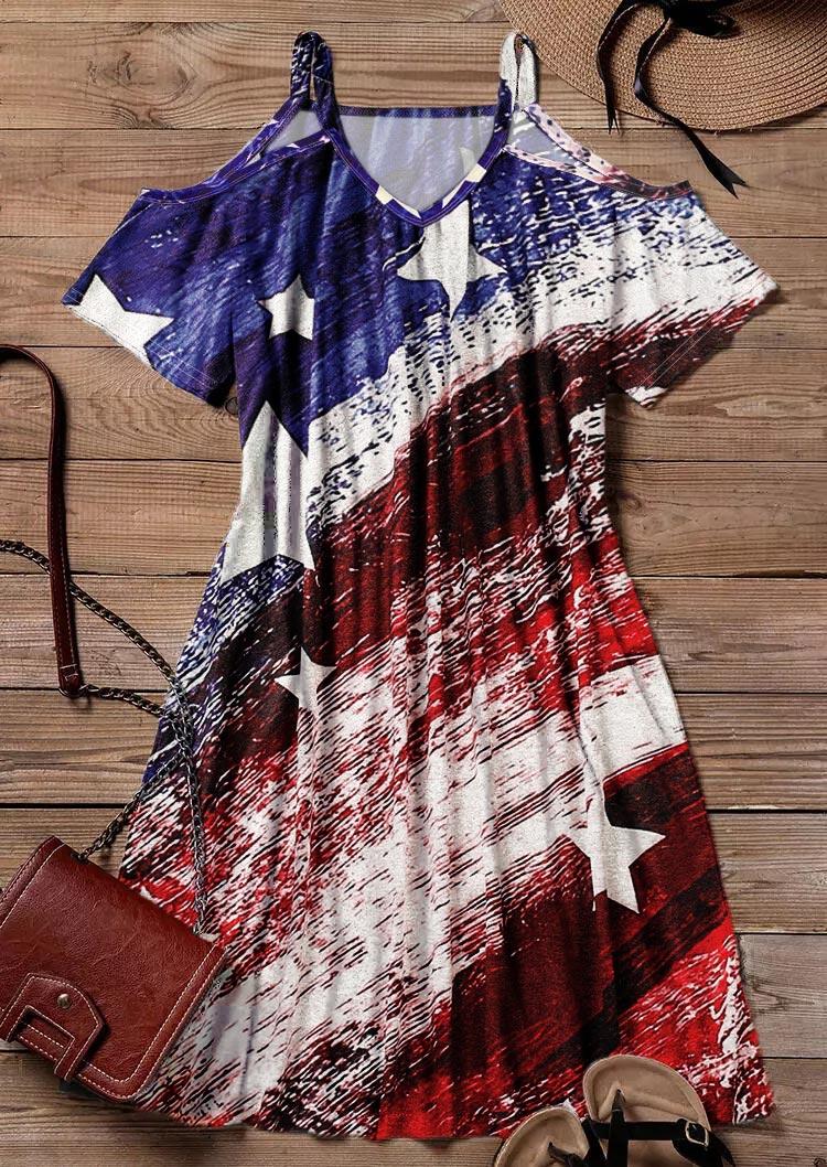 

Mini Dresses American Flag Star Cold Shoulder Mini Dress in Multicolor. Size